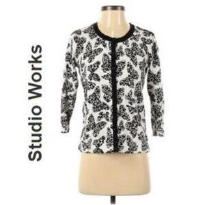 STUDIO WORKS! Boho black & white butterfly print cotton cardigan